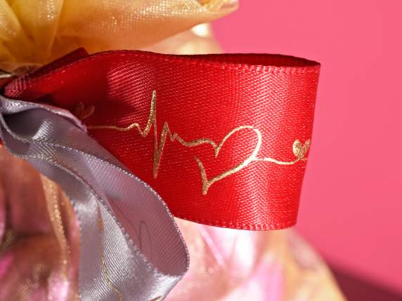 Satin ribbon with golden I love you print