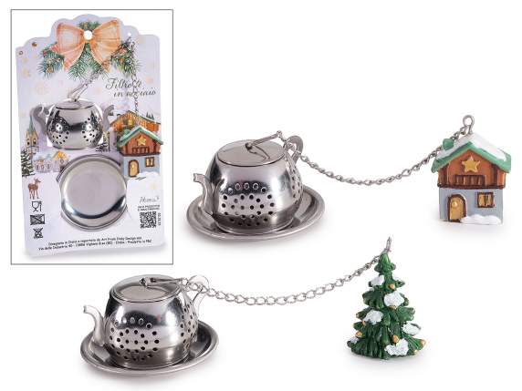 Infusor tetera de acero inoxidable con platillo y decoración