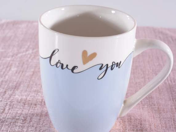 Tazza mug in porcellana colorata con cuore in oro vero