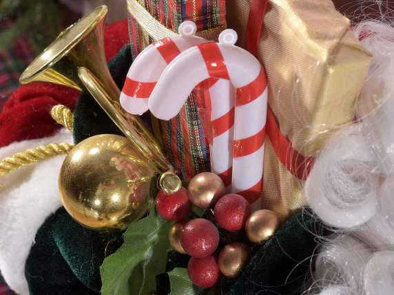Babbo Natale con abito velluto rosso, cinturone e sacco doni