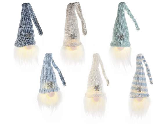 Babbo Natale con barba lunga, cappello c-fiocco neve e luce