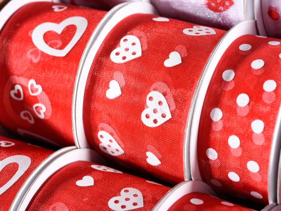 Espositore 20 nastri in organza con stampa a cuore