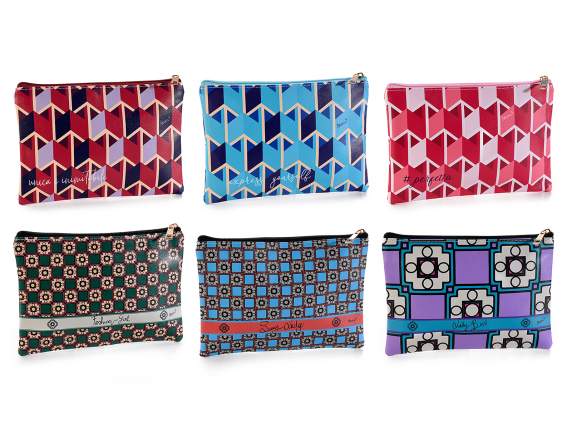 Pochette in similpelle con zip stampa Geometric moda