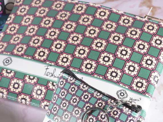 Pochette in similpelle con zip stampa Geometric moda