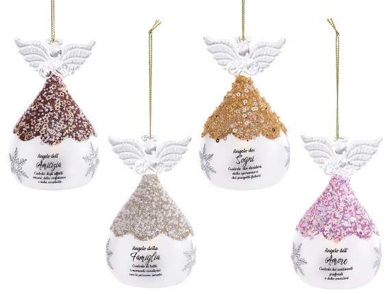 Angelo in vetro decorato con luce LED e scritta