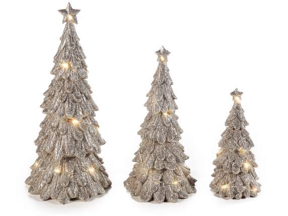 Set 3 alberi in resina con luce LED bianco caldo
