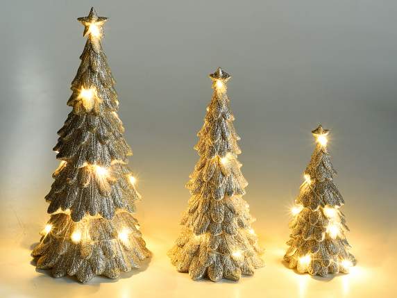 Set 3 alberi in resina con luce LED bianco caldo