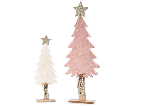 Set 2 alberi Natale legno e eco-fur c-stella glitter