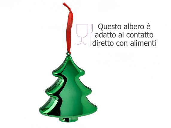 Albero Natale lucido apribile con nastrino da appendere