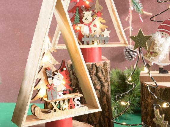 Albero legno c-personaggio natalizio luci LED da appoggiare