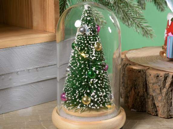 Albero di Natale decorato con luci led in campana di vetro