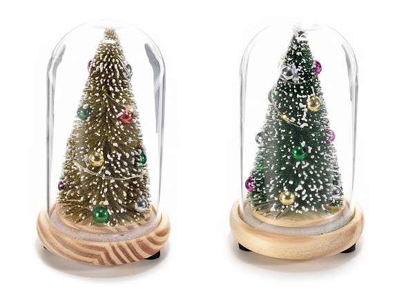Albero di Natale decorato con luci led in campana di vetro