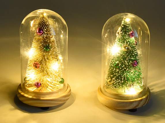 Albero di Natale decorato con luci led in campana di vetro