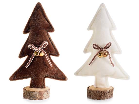 Albero di Natale effetto pelo con campanelle su base legno