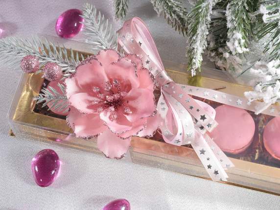 Anemone artificiale stoffa con bordo pistilli bacche glitter