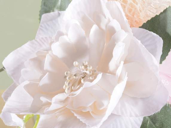 Anemone bianco in stoffa con fiorellini e bacche