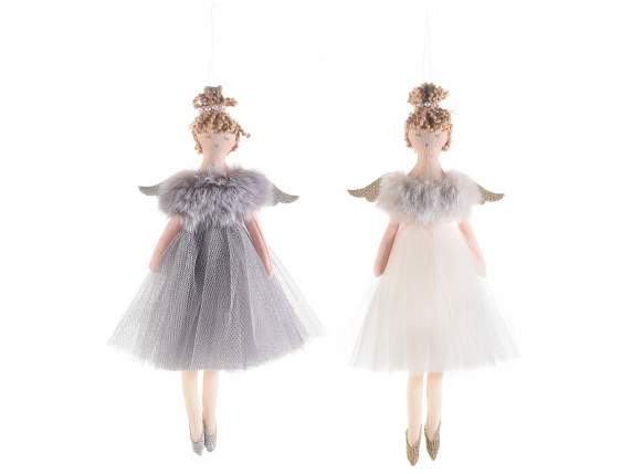 Angelo con abito in tulle e stola in eco-fur da appendere