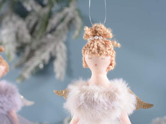 Angelo con abito in tulle e stola in eco-fur da appendere