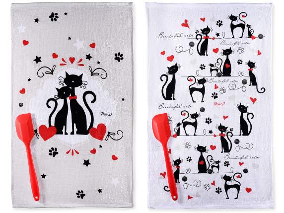 Asciugapiatti in spugna tema gatto con spatola silicone