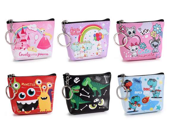Astuccio portamonete similpelle c-zip e stampa Kids
