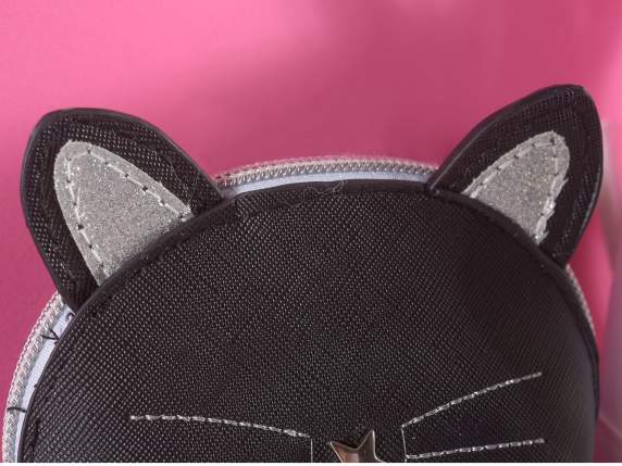 Astuccio-portamonete in similpelle gatto con nasino a stella