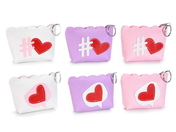 Astuccio portamonete similpelle c-cuore e portachiavi