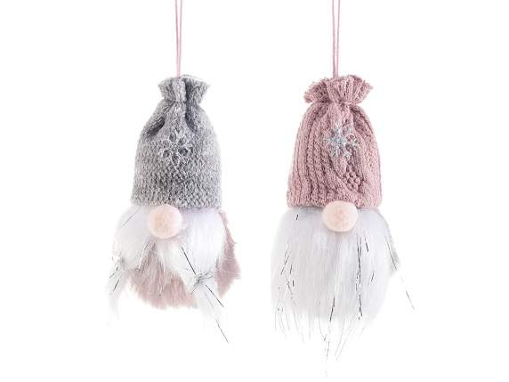 Babbo-Mamma Natale in eco-fur con fili argento da appendere