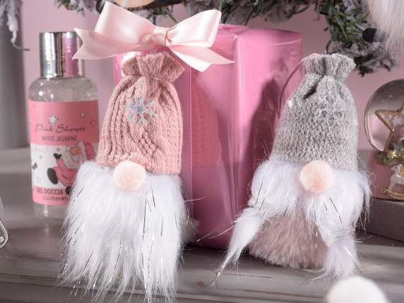 Babbo-Mamma Natale in eco-fur con fili argento da appendere