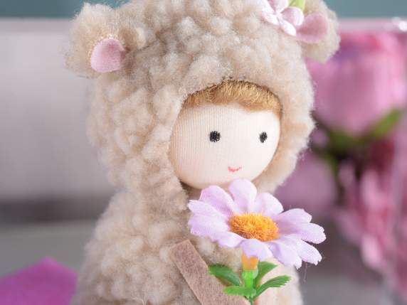 Bambolina pecorella gambelunghe c-fiorellino da appoggiare