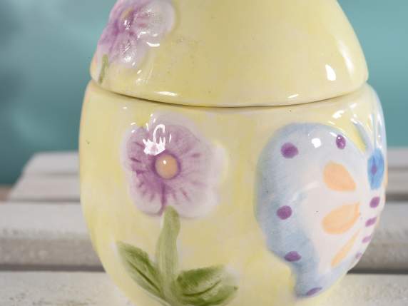 Barattolo portadolci ceramica colorata a uovo c-deco rilievo