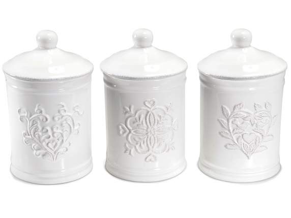 Barattolo alimentare ceramica con decori rilievo e coperchio