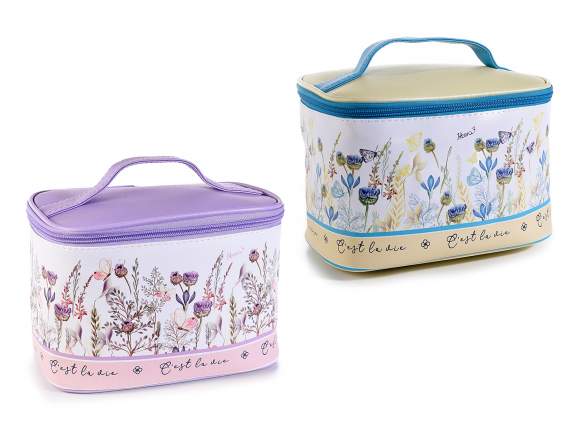 Beauty in similpelle c-manico e zip con stampa floreale