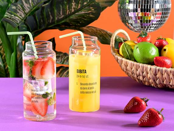 Bicchiere in vetro 450ml a forma di lattina con scritte