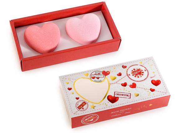 Confezione regalo con 2 bombe da bagno a forma cuore da 80g