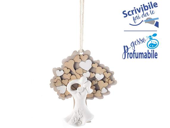 Albero della vita in legno con sposi in gesso da appendere