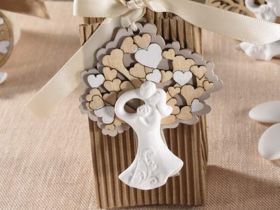 Albero della vita in legno con sposi in gesso da appendere
