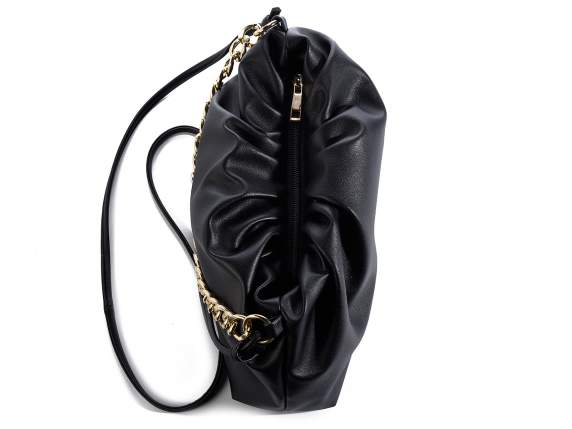 Borsa arricciata in similpelle nera c-tracolla e catena