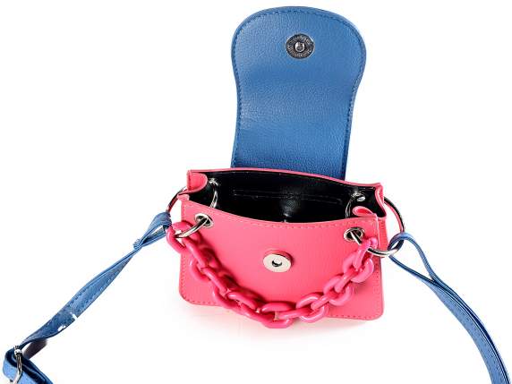 Mini bag in similpelle bicolor con catena e tracolla