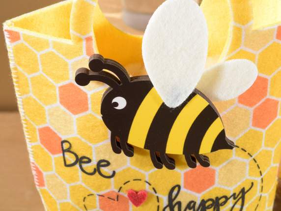 Set 2 borsette in panno c-decori ad ape scritta Bee Happy