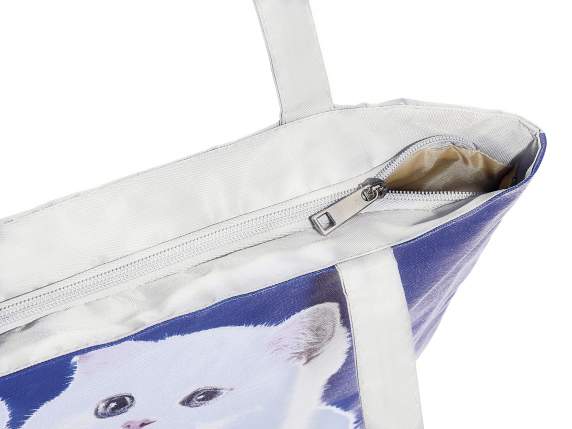 Borsa in similpelle con zip e stampa Puppy Cats