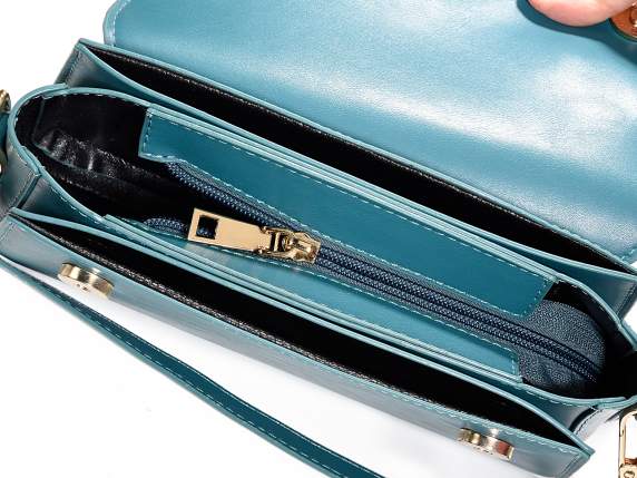 Borsa tracolla e a mano in similpelle verde petrolio