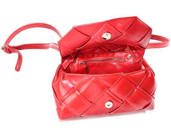 Borsa intrecciata a tracolla in similpelle rosso chili