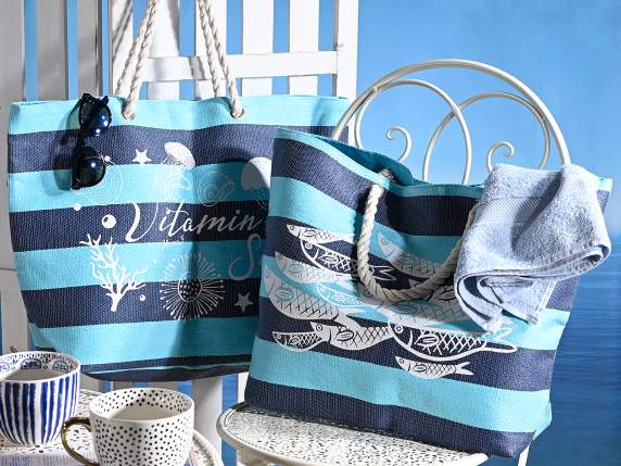 Borsa in rafia c-manici in corda Mare Blu