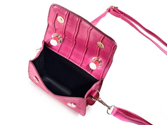 Mini bag a mano in similpelle rosa effetto coccodrillo
