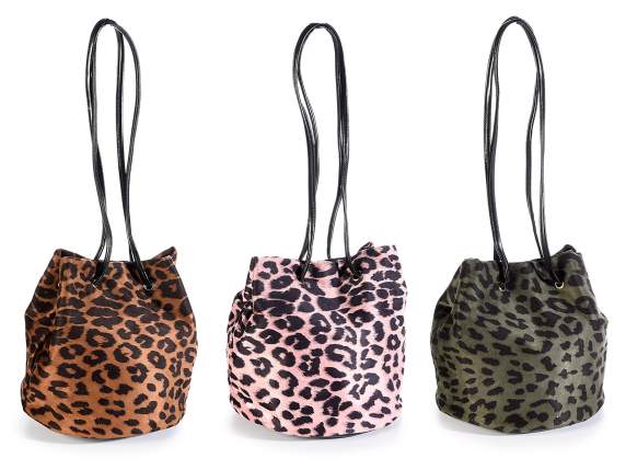 Borsa secchiello a mano stoffa Animalier e chiusura bottone