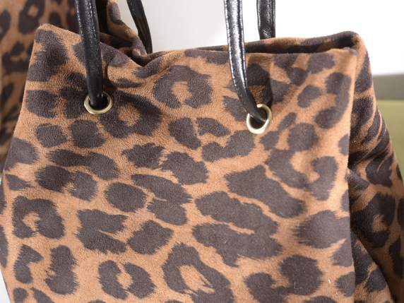 Borsa secchiello a mano stoffa Animalier e chiusura bottone