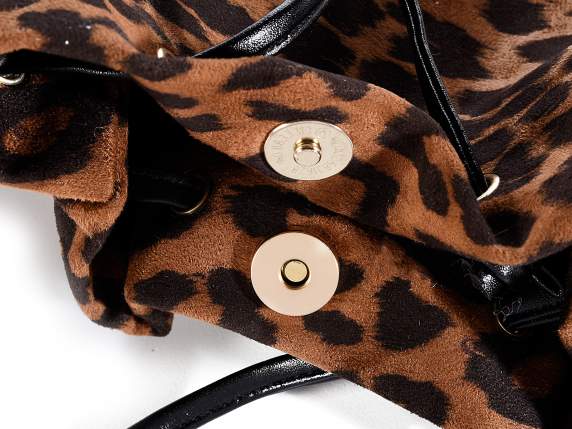 Borsa secchiello a mano stoffa Animalier e chiusura bottone
