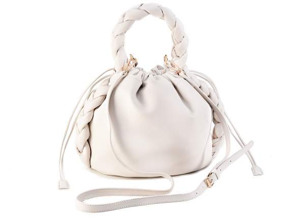Borsa secchiello similpelle extra soft c-manico a treccia