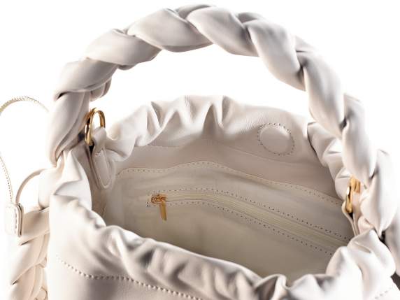 Borsa secchiello similpelle extra soft c-manico a treccia
