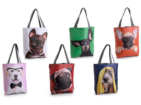 Borsa in similpelle e stoffa con zip e stampa Pet Color